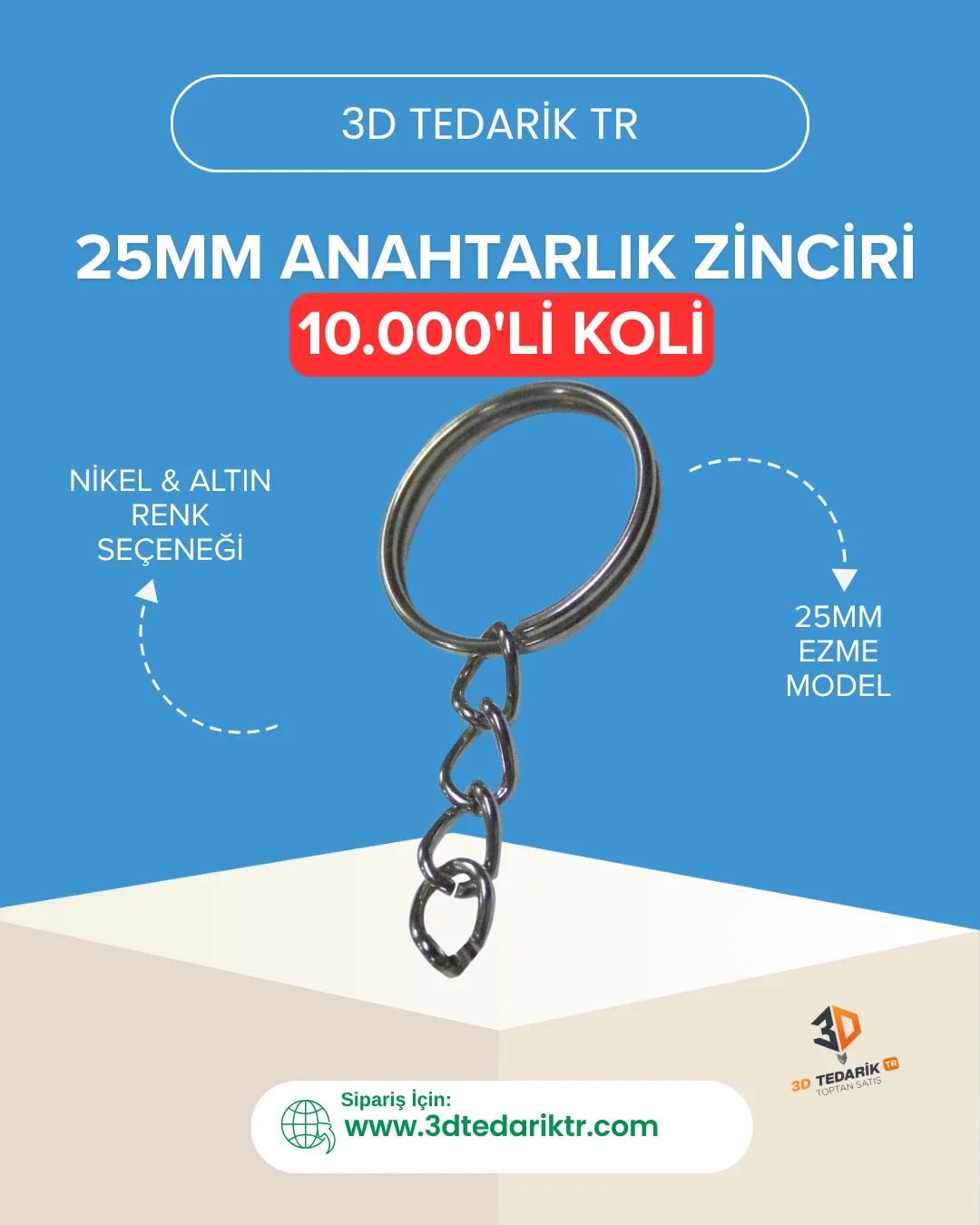 10 Bİn Adet 1koli 25mm Anahtarlık Zinciri