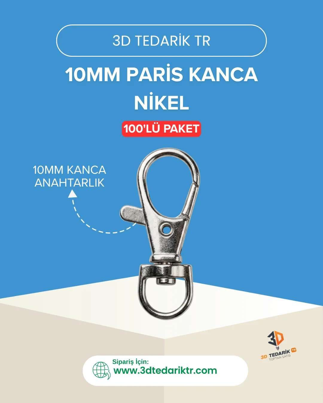10mm Paris Kanca Anahtarlık 100lü Paket
