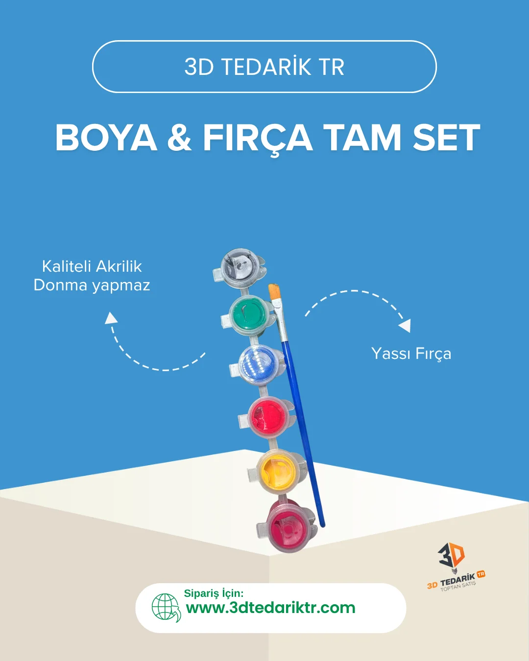 210 Adet (1 Koli) 6lı Akrilik boya + Fırça Set