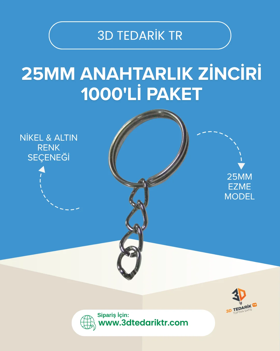 25MM Anahtarlık Zinciri NİKEL  1000li Paket