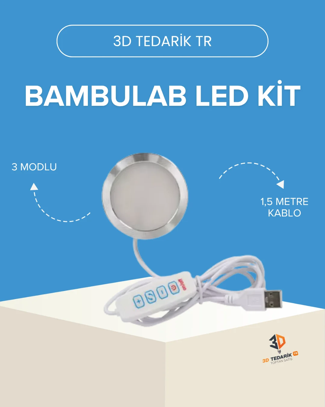 ÖN SİPARİŞ !Bambu Lab Uyumlu LED Lamp Kit - Lamba Aydınlatma Seti | USB | Dimmer Arapuarlı | Sarı & Beyaz  Işık
