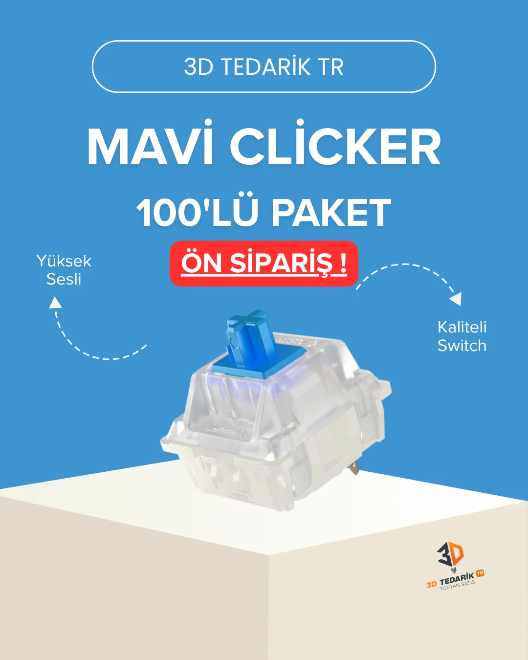 Mavi Clicker - Blue Switch Toptan 100 lü Paket ÖN SİPARİŞ